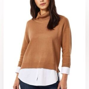 Jones New York Brown Turtleneck Sweater with White Accents
